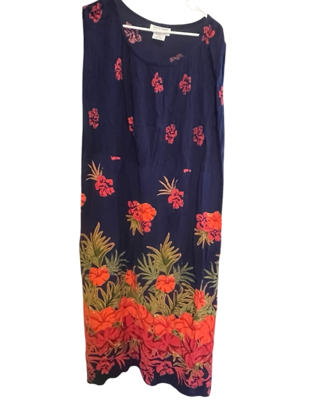 Woman’s Mainstreet Blues navy  red tropical floral print summer dress rayon 22W
